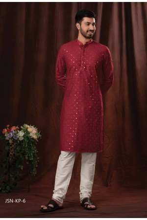 Maroon Poly Cotton With Mirror Embroidery Kurtas Set 